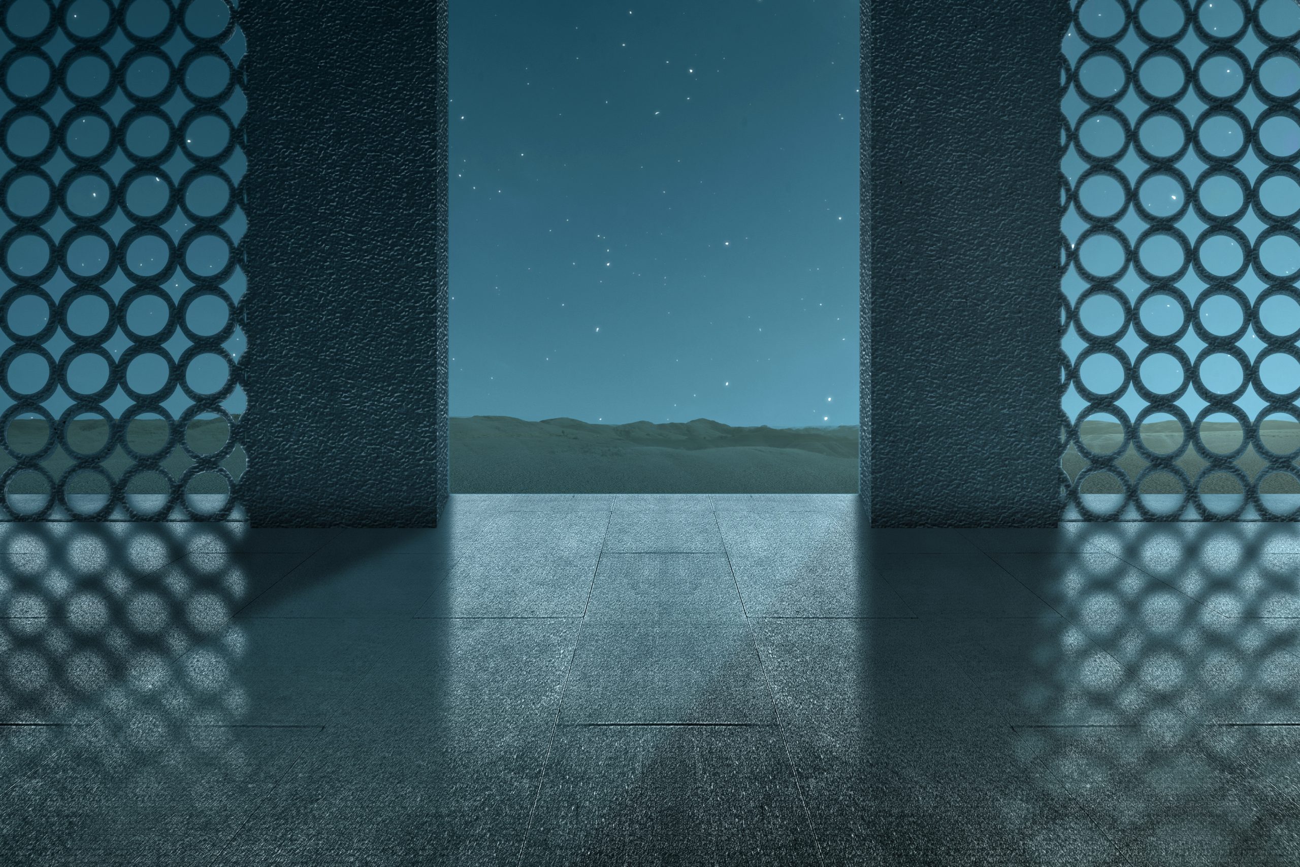 Mosque door with the night scene